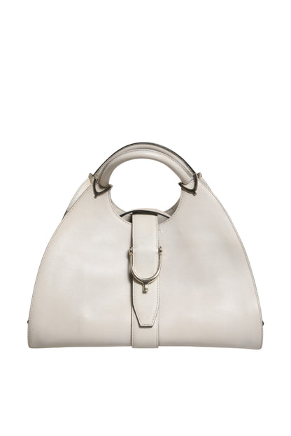 Gucci White Leather Stirrup Top Handle Bag
