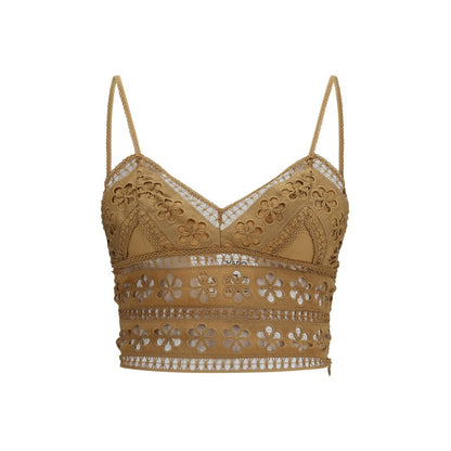Charo Ruiz Brown Cotton Sleeveles T-Shirt