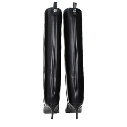 The Attico Black Leather High Heel Boots