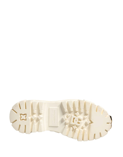 Dolce & Gabbana White Leather Rubber Logo Ankle Boots Shoes
