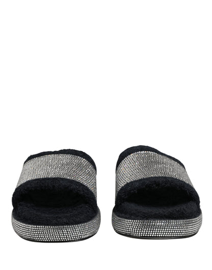 Dolce & Gabbana Black Crystal Embellished Platform Slides Shoes