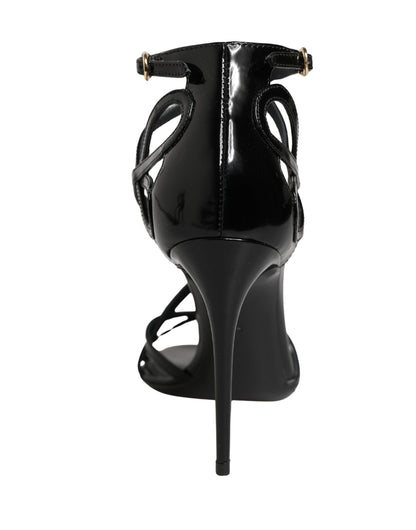 Dolce & Gabbana Black Leather Stiletto Heel Sandals Shoes