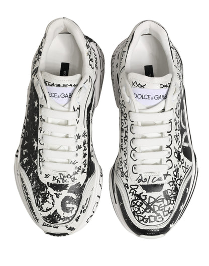 Dolce & Gabbana White Daymaster Graffiti Low Top Sneakers Shoes