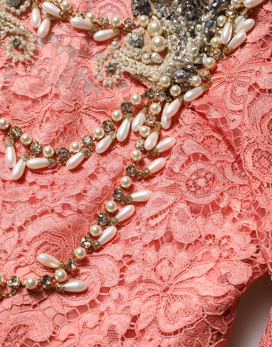 Dolce & Gabbana Pink Embellished Mermaid Lace Gown Dress