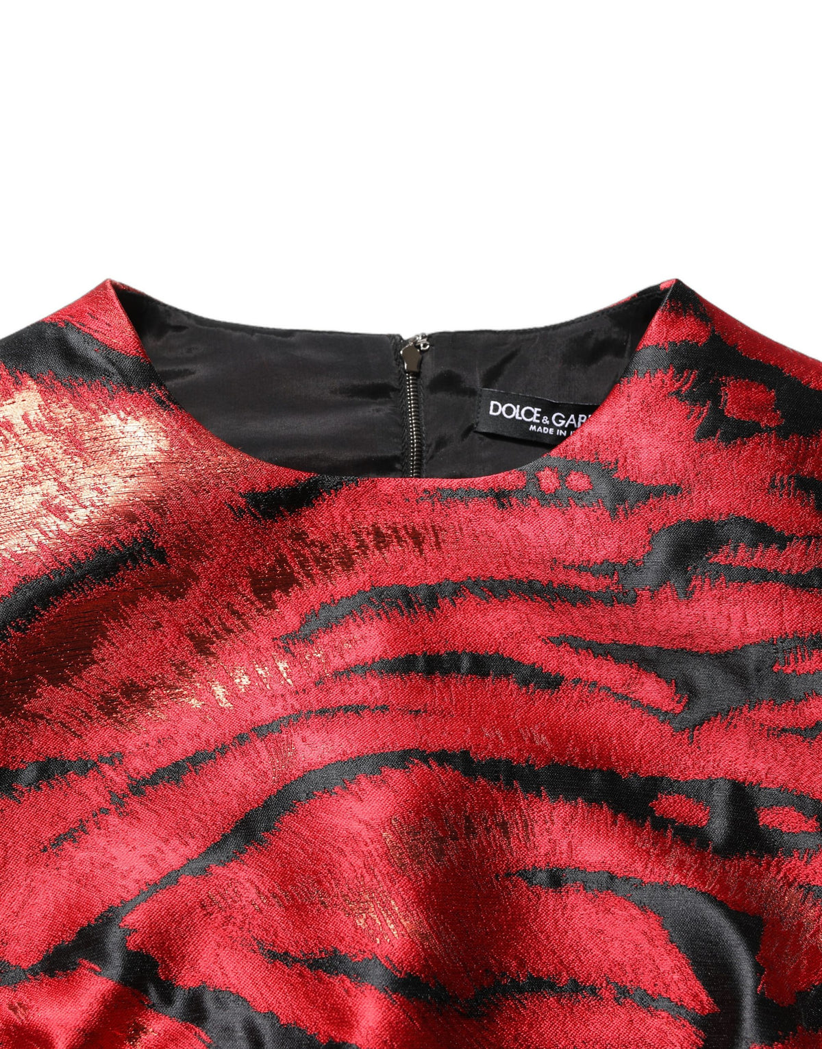 Dolce & Gabbana Rot-Schwarz Tiger-Print Jacquard Ausgestelltes Kleid