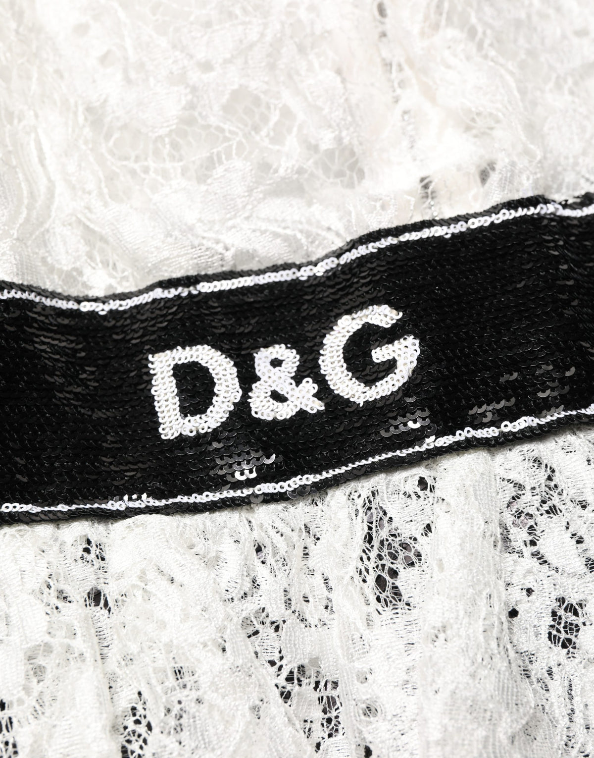 Dolce & Gabbana White Lace Top Embellished Black Skirt Dress