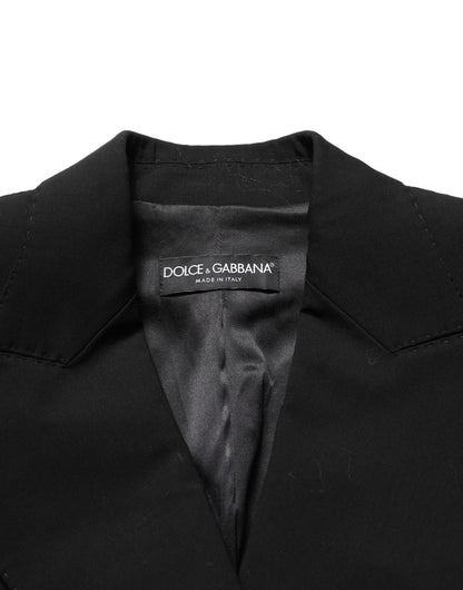 Dolce & Gabbana Black Wool DoubleBreasted Lace Sleeve Jacket