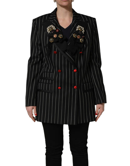Dolce & Gabbana Black Stripe Double-Breasted Blazer Jacket