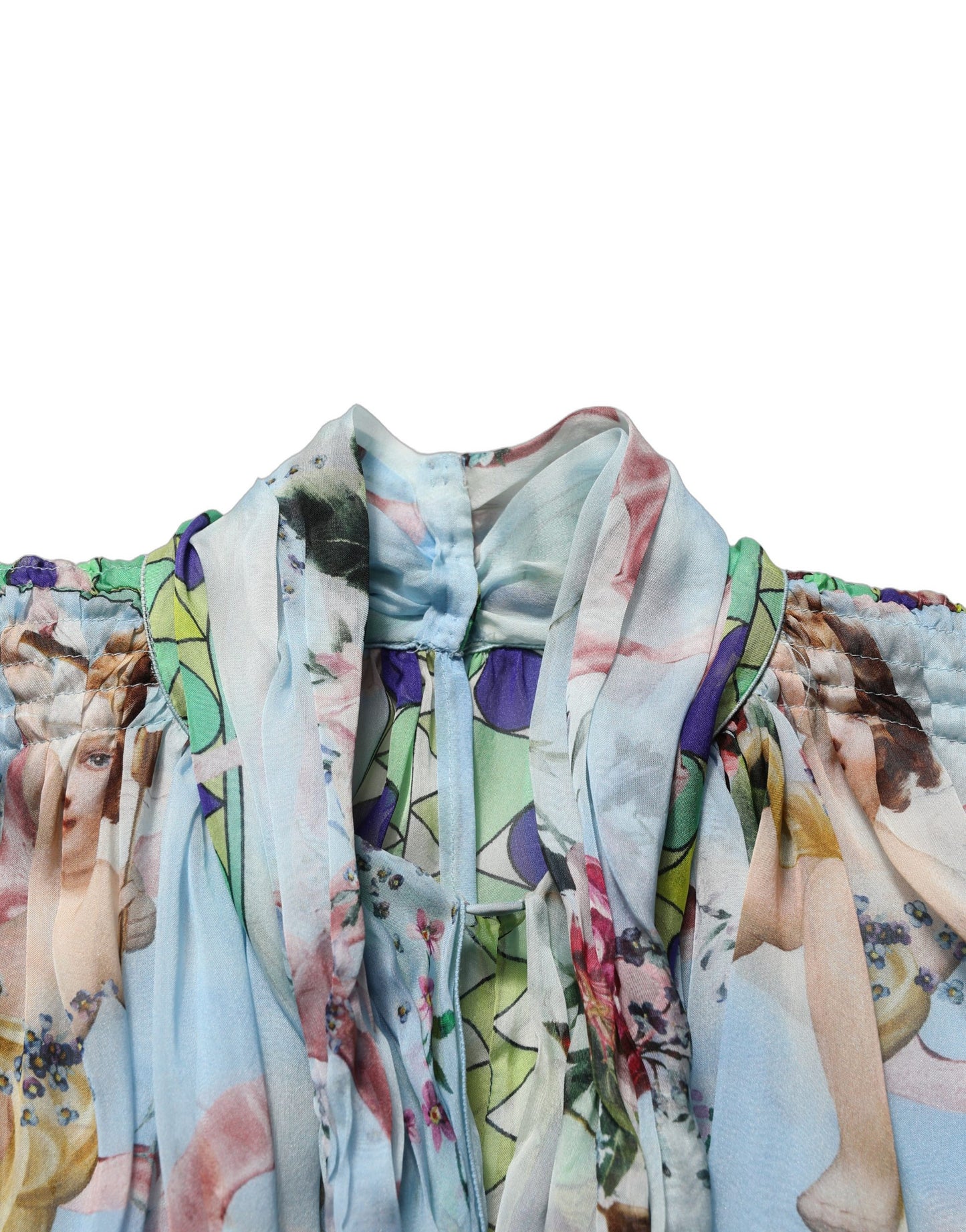 Dolce & Gabbana Light Blue Floral-Print Chiffon Blouse Top