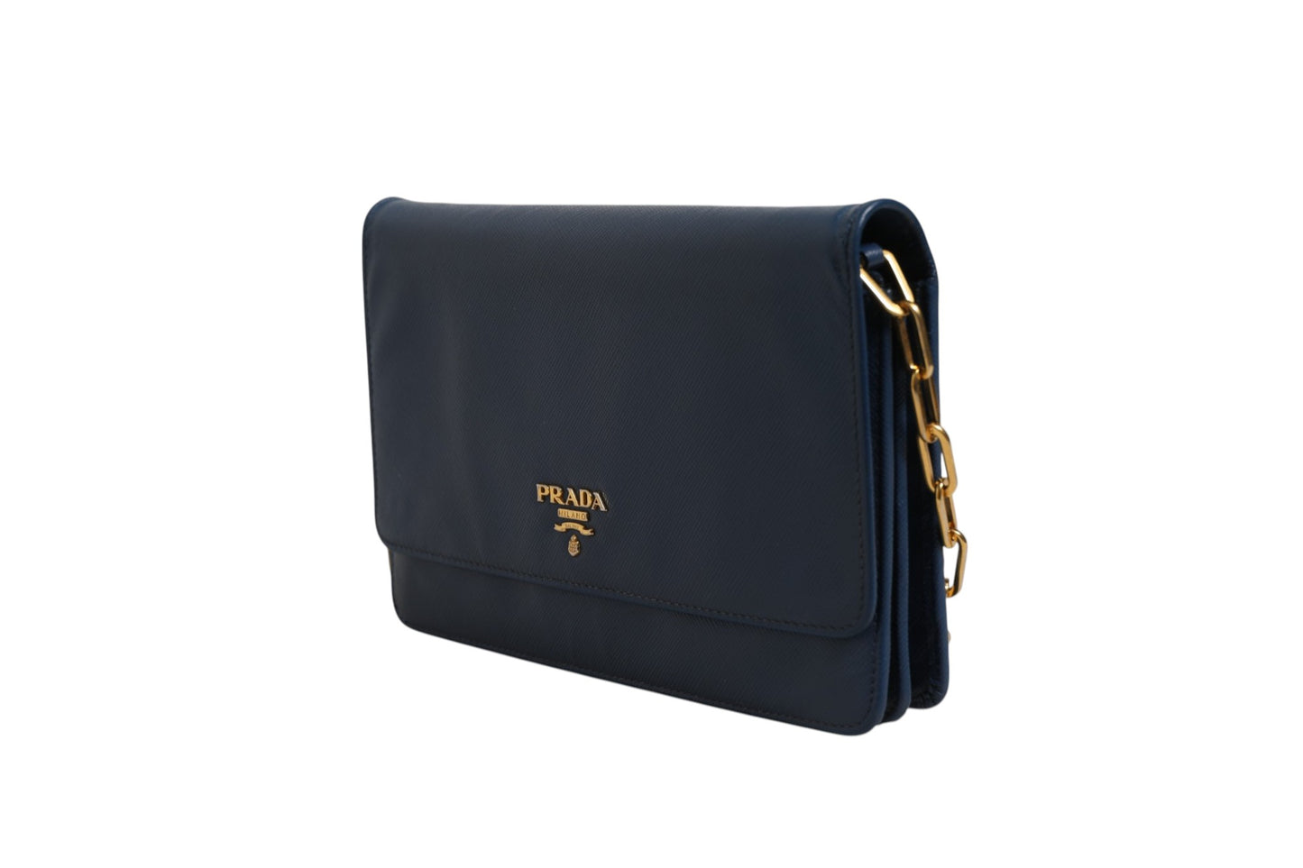 Prada Blue Saffiano Leather Wallet on Chain Clutch Bag