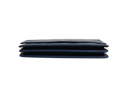 Prada Blue Saffiano Leather Wallet on Chain Clutch Bag