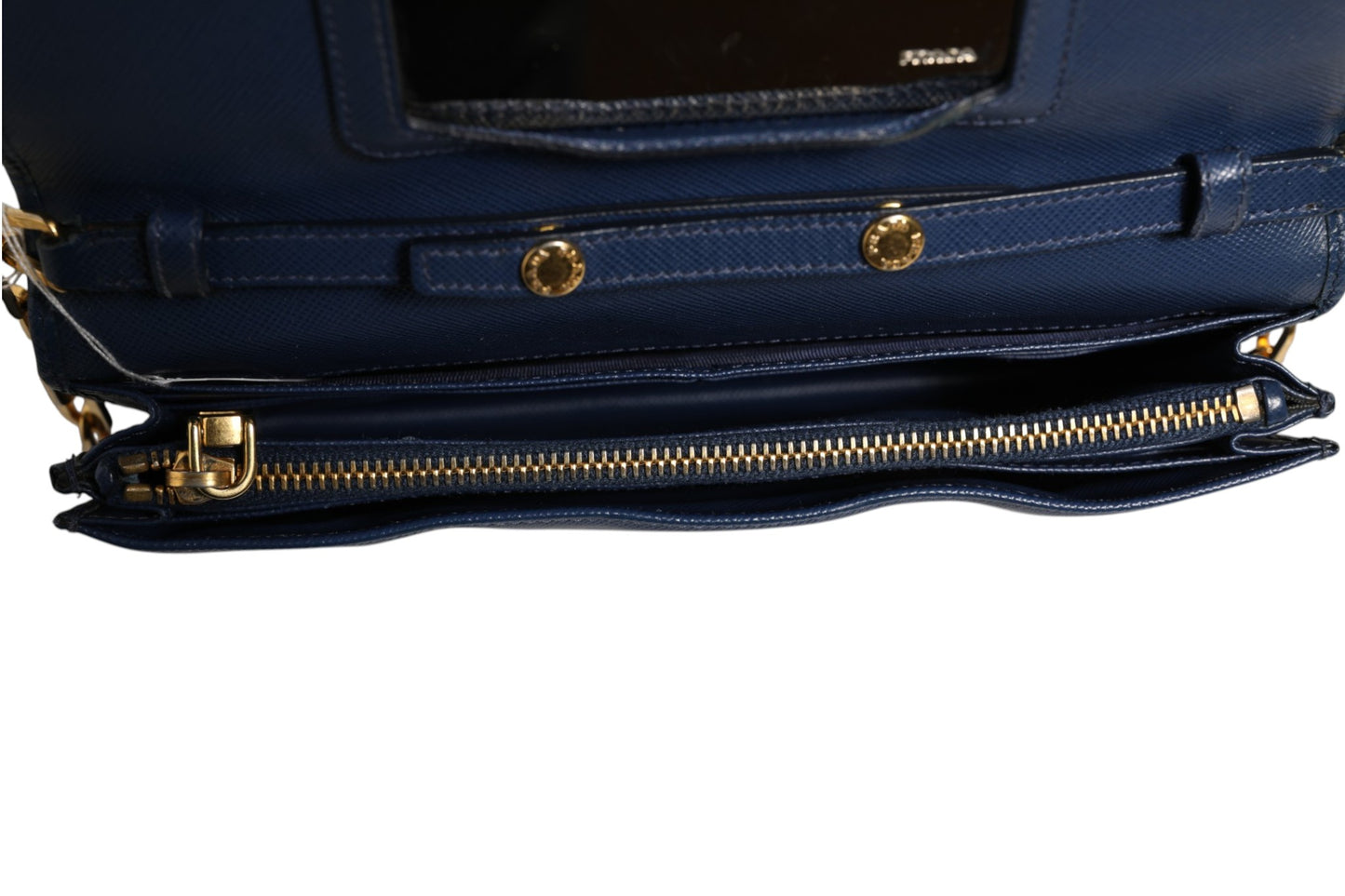 Prada Blue Saffiano Leather Wallet on Chain Clutch Bag