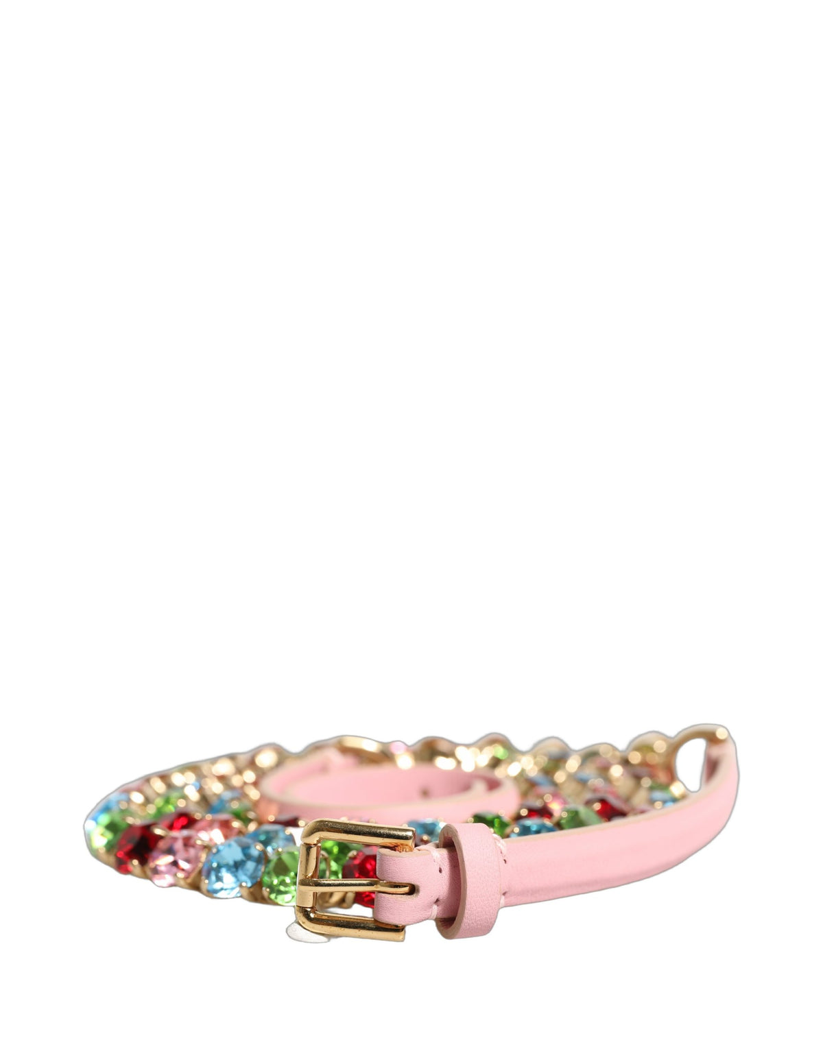 Dolce & Gabbana Gürtel aus rosa Leder mit Ketten- und Kristallverzierung
