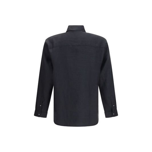 Deperlu Black Linen Dress Shirt