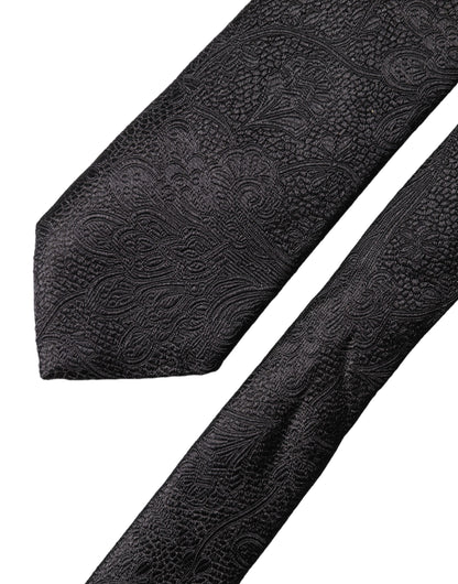 Dolce & Gabbana Black Floral Brocade Silk Adjustable Men Tied Necktie Tie
