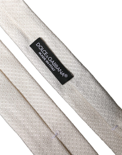 Dolce & Gabbana White Solid Textured Silk Adjustable Men Tied Necktie Tie