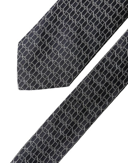 Dolce & Gabbana Black Geometric DG Silk Adjustable Men Tied Necktie Tie
