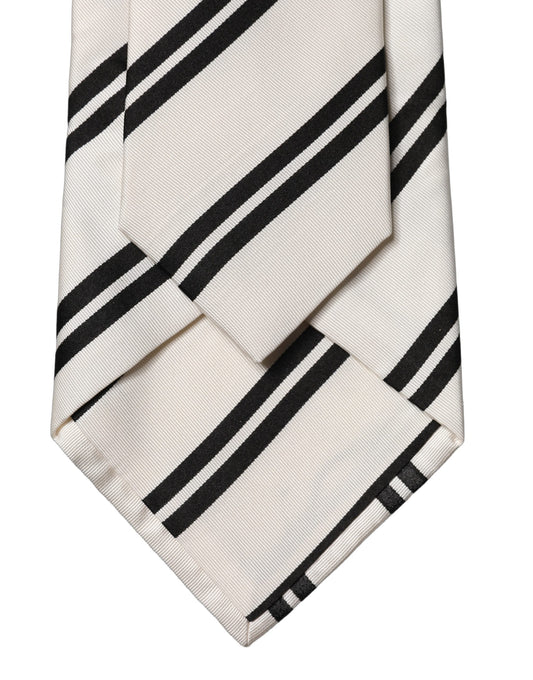 Dolce & Gabbana White Black Stripes Silk Adjustable Women Necktie Tie