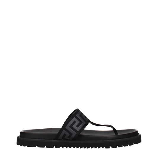 Versace Black Fabric Flip-Flop Sandals