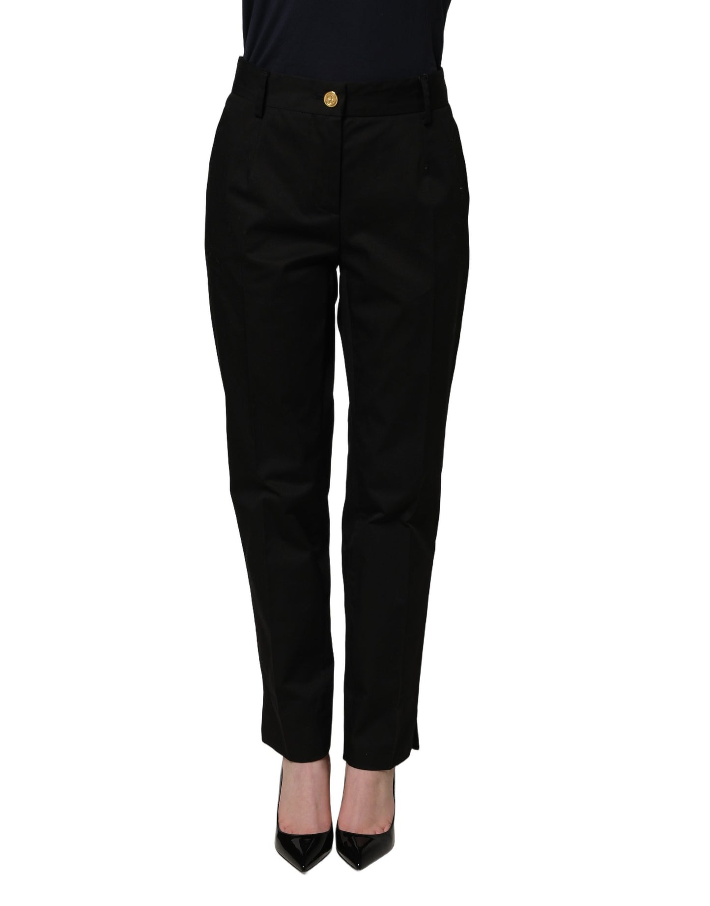 Dolce & Gabbana Black Tapered Leg Dress Cotton Trousers Pants
