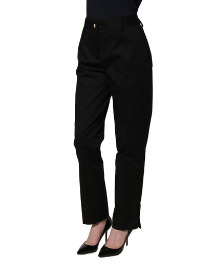 Dolce & Gabbana Black Tapered Leg Dress Cotton Trousers Pants