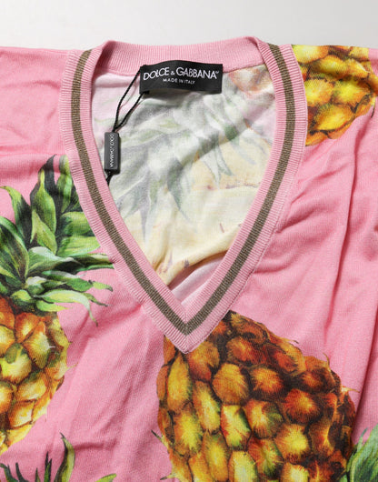 Dolce & Gabbana Pink Pineapple Vneck Short Sleeve Cropped Top