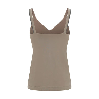 Brunello Cucinelli Beige Cotton Sleeveles T-Shirt