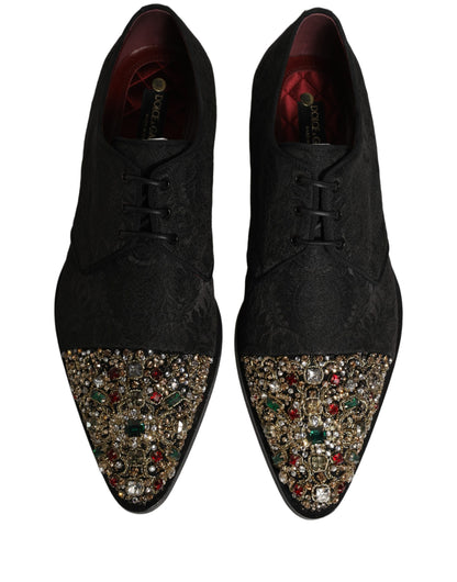 Dolce & Gabbana Black Embellished Men Derby Dress Formal Shoes