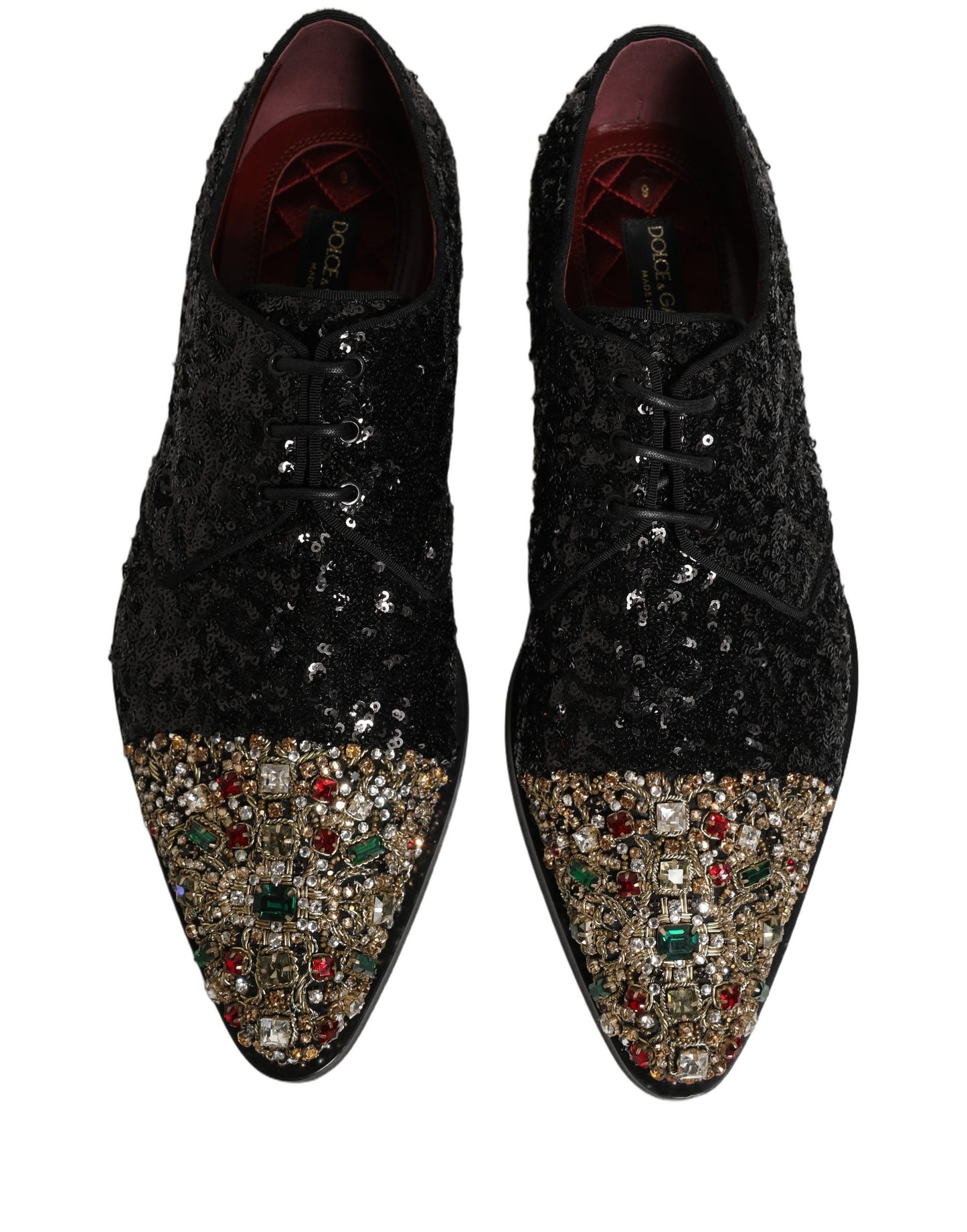Dolce & Gabbana Black Sequin Embellished Men Derby Dress Shoes
