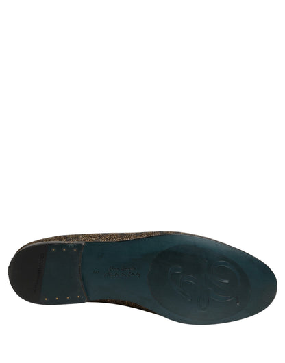 Dolce & Gabbana Gold Lurex Glitter Men Slip On Loafers Shoes