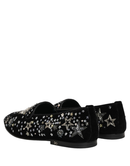Dolce & Gabbana Black Crystal Embellished Dress Loafers Shoes