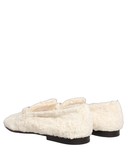 Dolce & Gabbana White Fur Shearling Men Dress Loafers Shoes