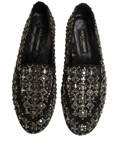 Dolce & Gabbana Black Crystal Embellished Dress Loafers Shoes