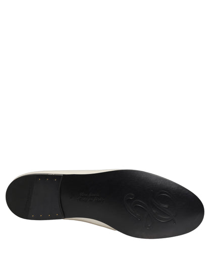 Dolce & Gabbana White Satin Logo Slip On Flats Loafers Shoes