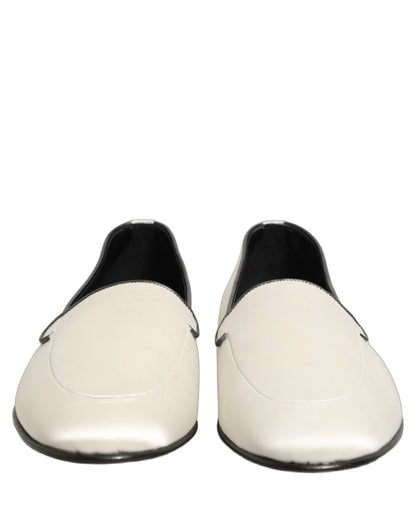 Dolce & Gabbana White Satin Logo Slip On Flats Loafers Shoes