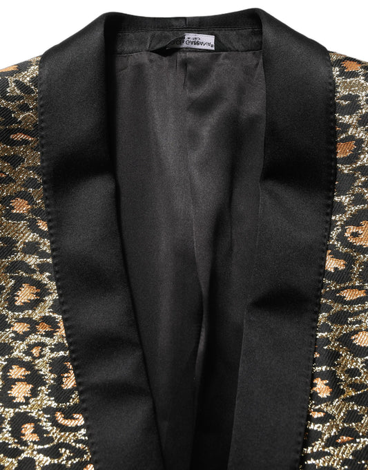 Dolce & Gabbana Gold Leopard Single Breasted Men Coat Jacket