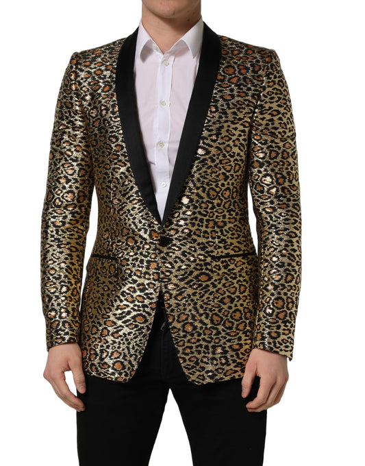Dolce & Gabbana Gold Leopard Single Breasted Men Coat Jacket