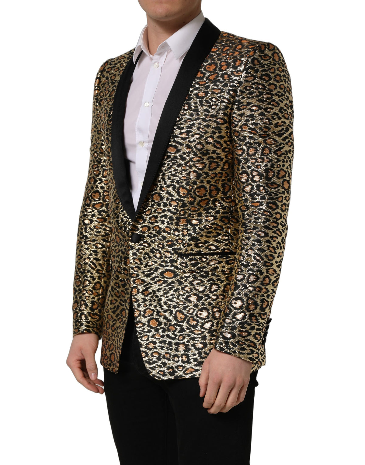 Dolce & Gabbana Gold Leopard Einreihige Herrenmanteljacke
