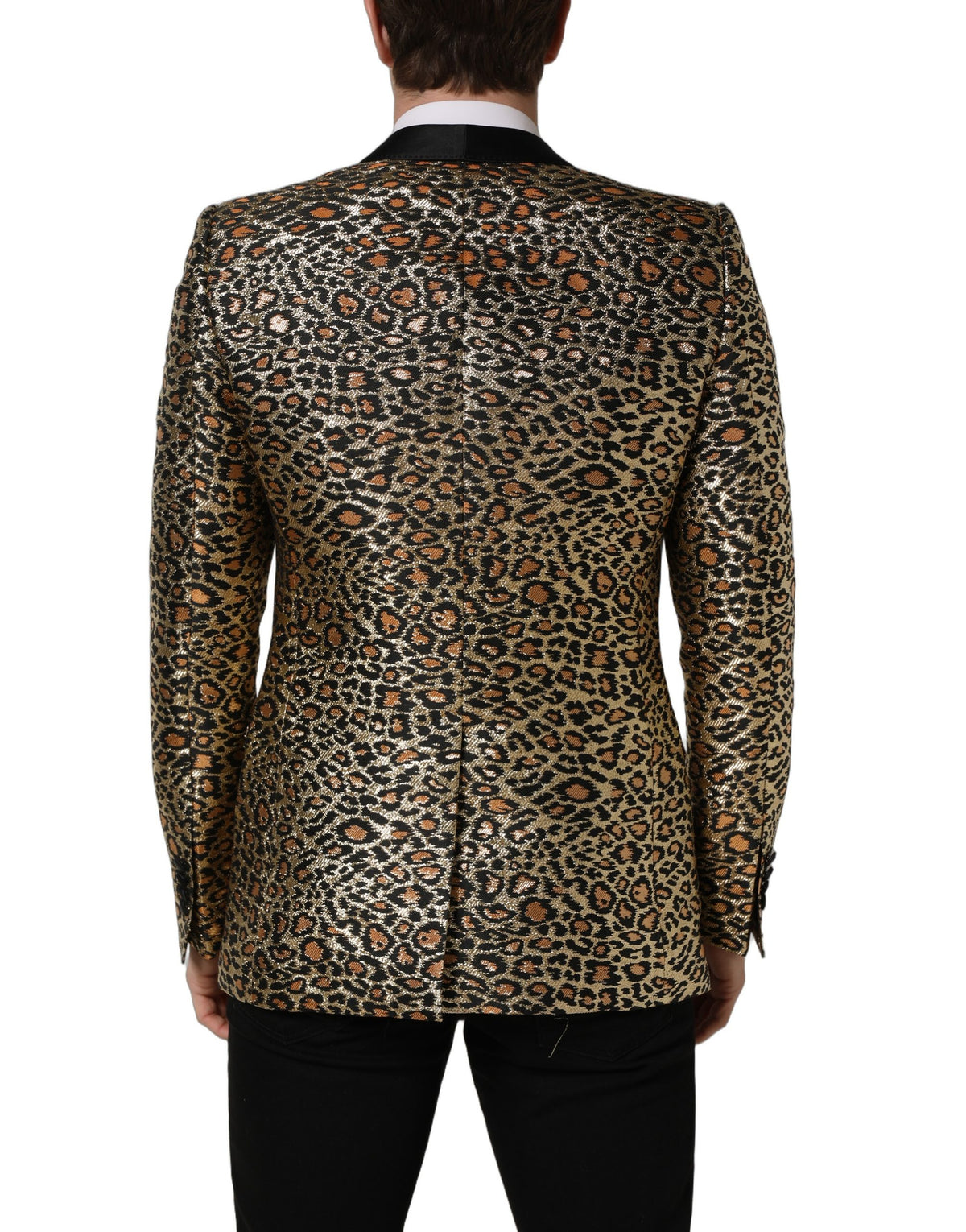 Dolce & Gabbana Gold Leopard Einreihige Herrenmanteljacke