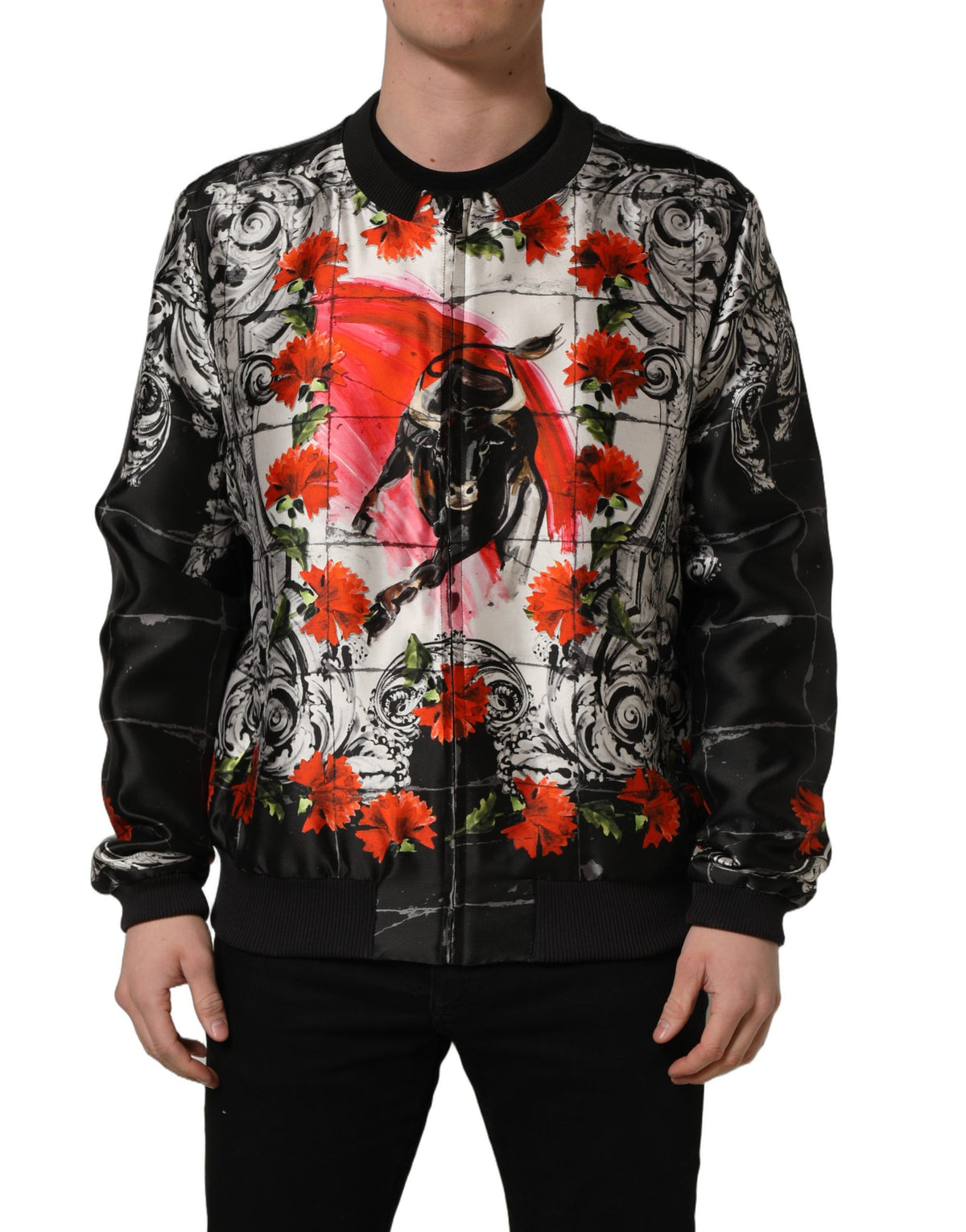 Dolce & Gabbana Bomberjacke mit Majolika-Stier-Print in Multicolor