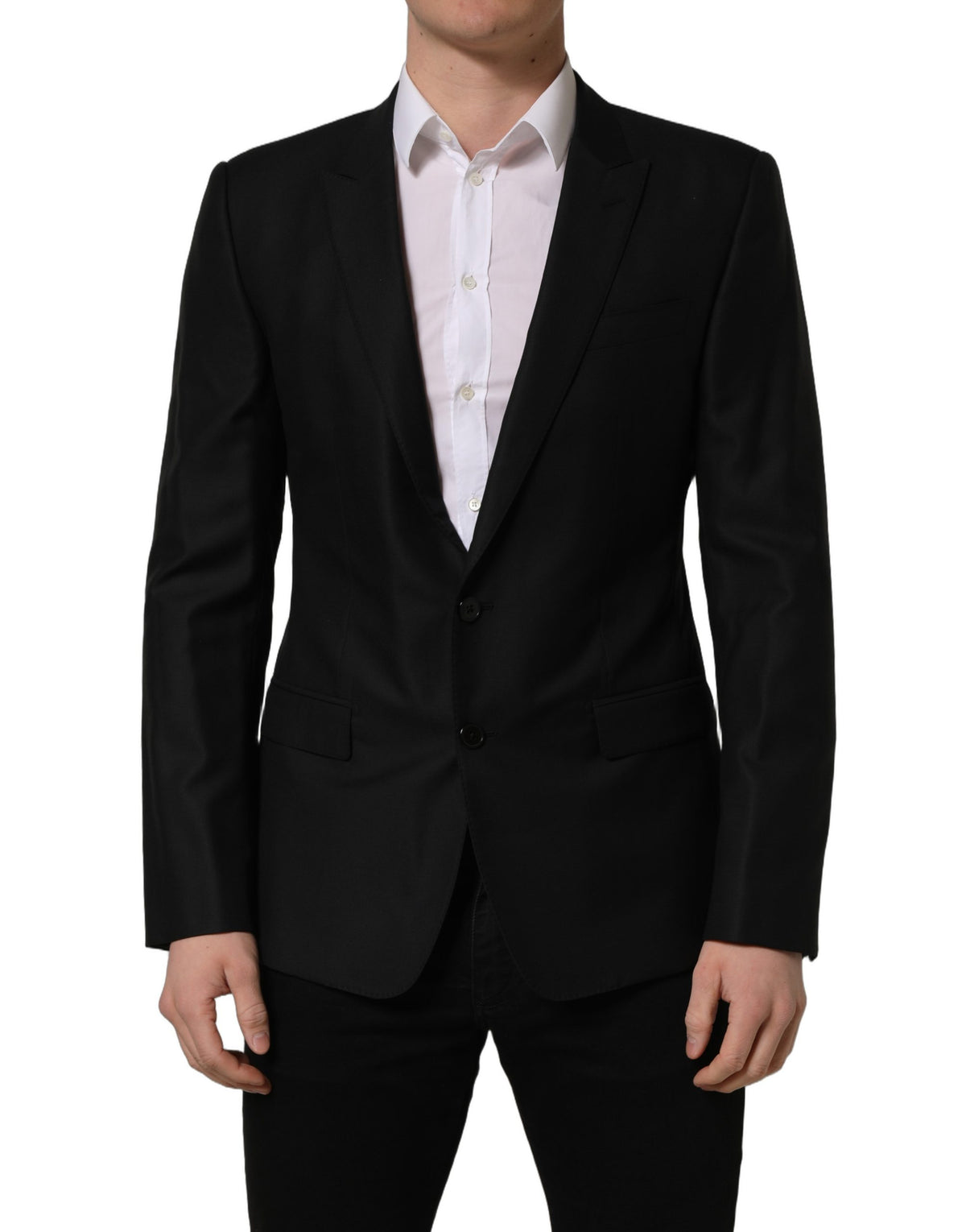 Dolce & Gabbana Schwarzer Blazer aus Wolle mit einfacher Knopfleiste