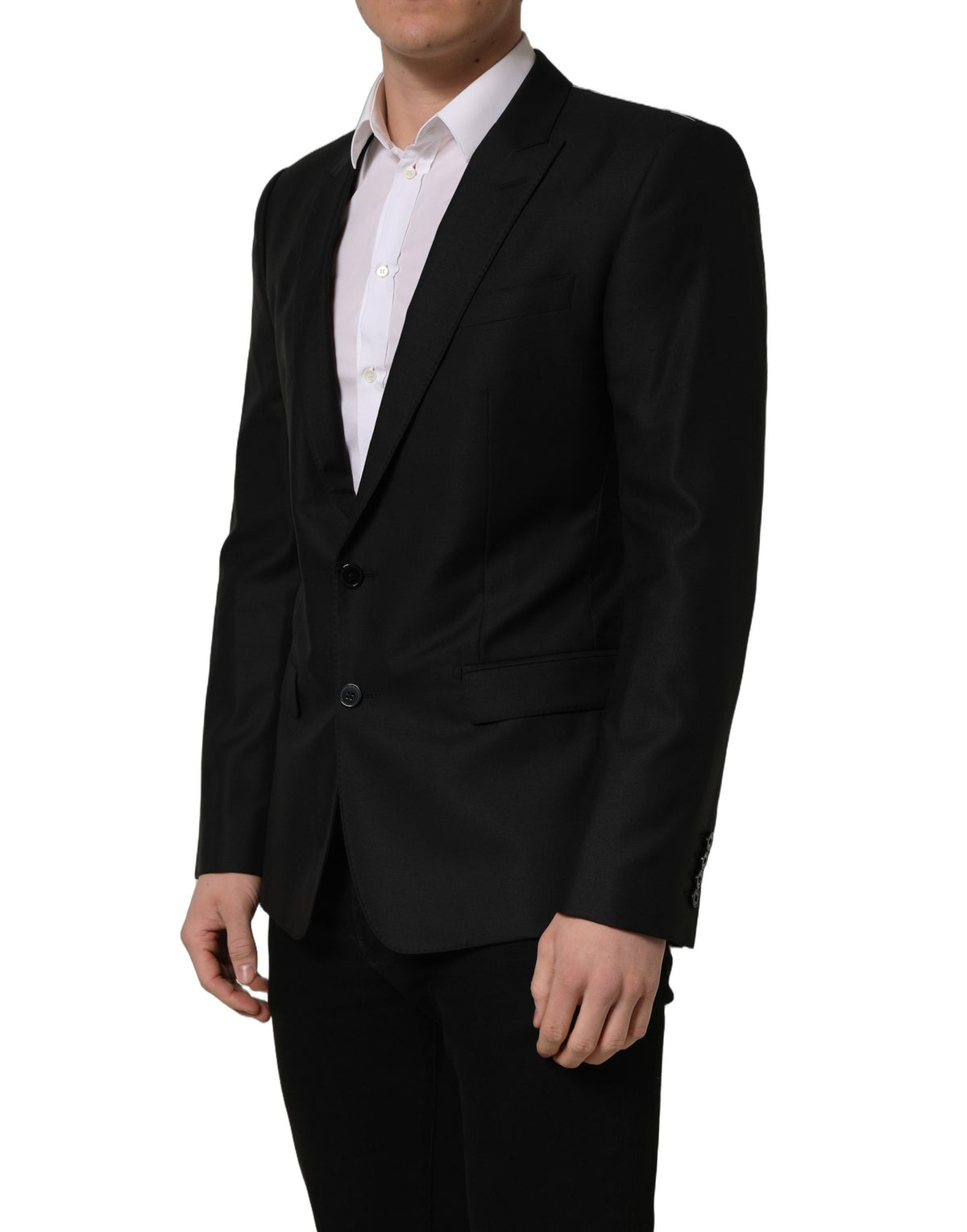 Dolce & Gabbana Schwarzer Blazer aus Wolle mit einfacher Knopfleiste