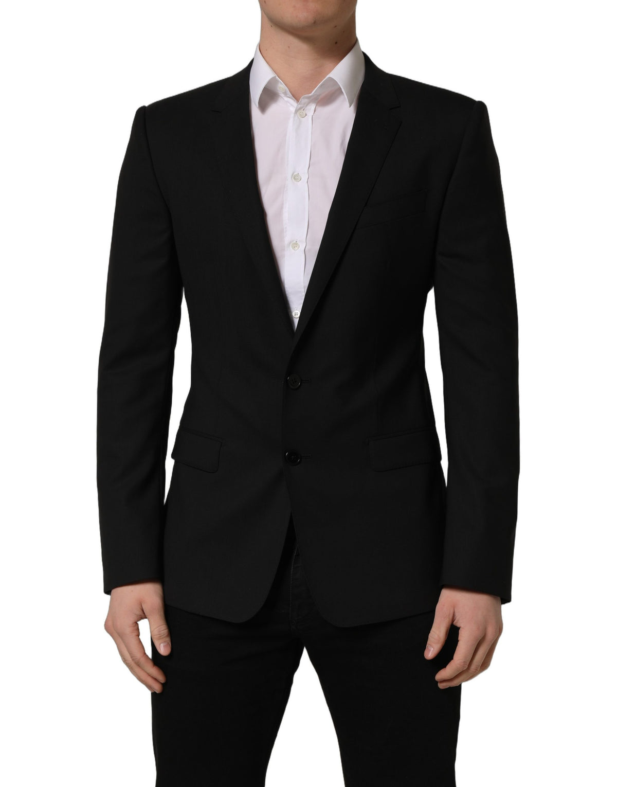Dolce & Gabbana Schwarzer Blazer aus Wolle mit einfacher Knopfleiste