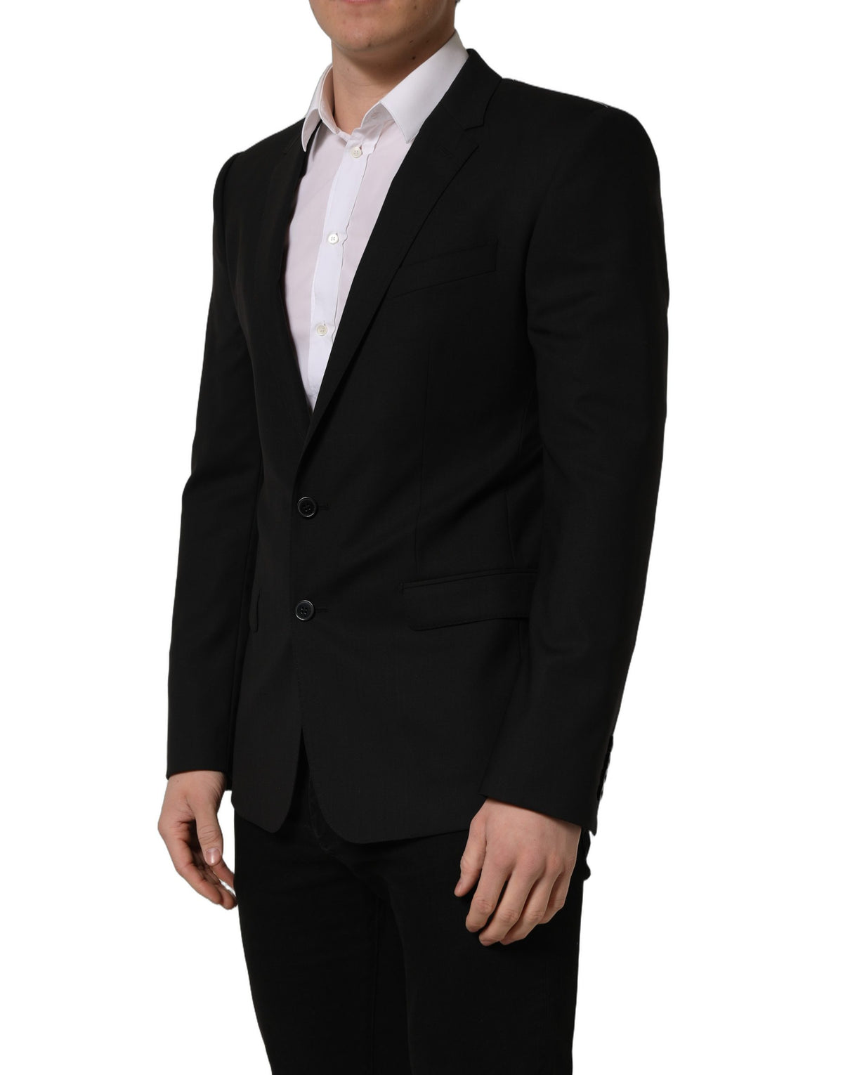 Dolce & Gabbana Schwarzer Blazer aus Wolle mit einfacher Knopfleiste