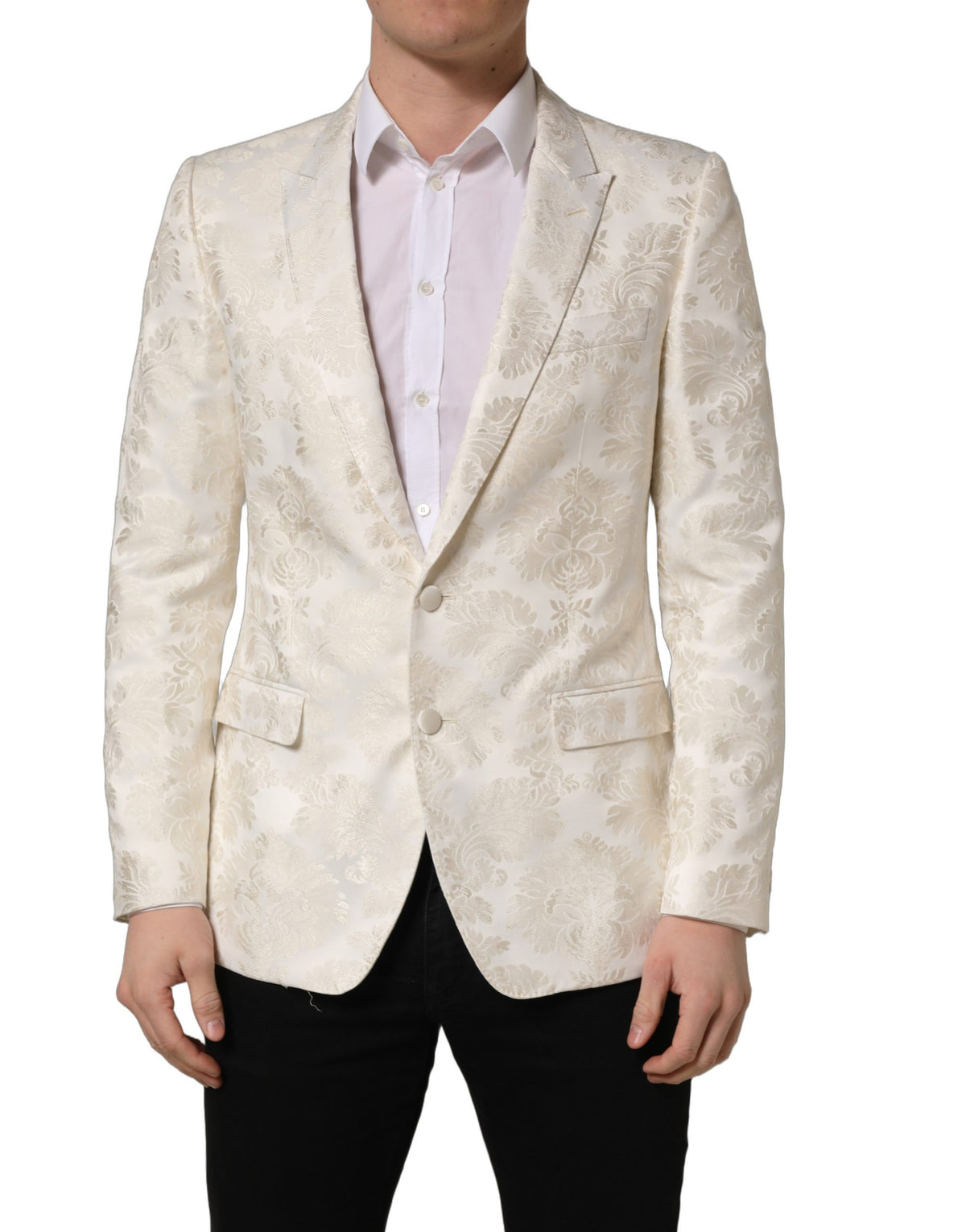 Dolce & Gabbana Off-White Florale Einreihige Herrenjacke
