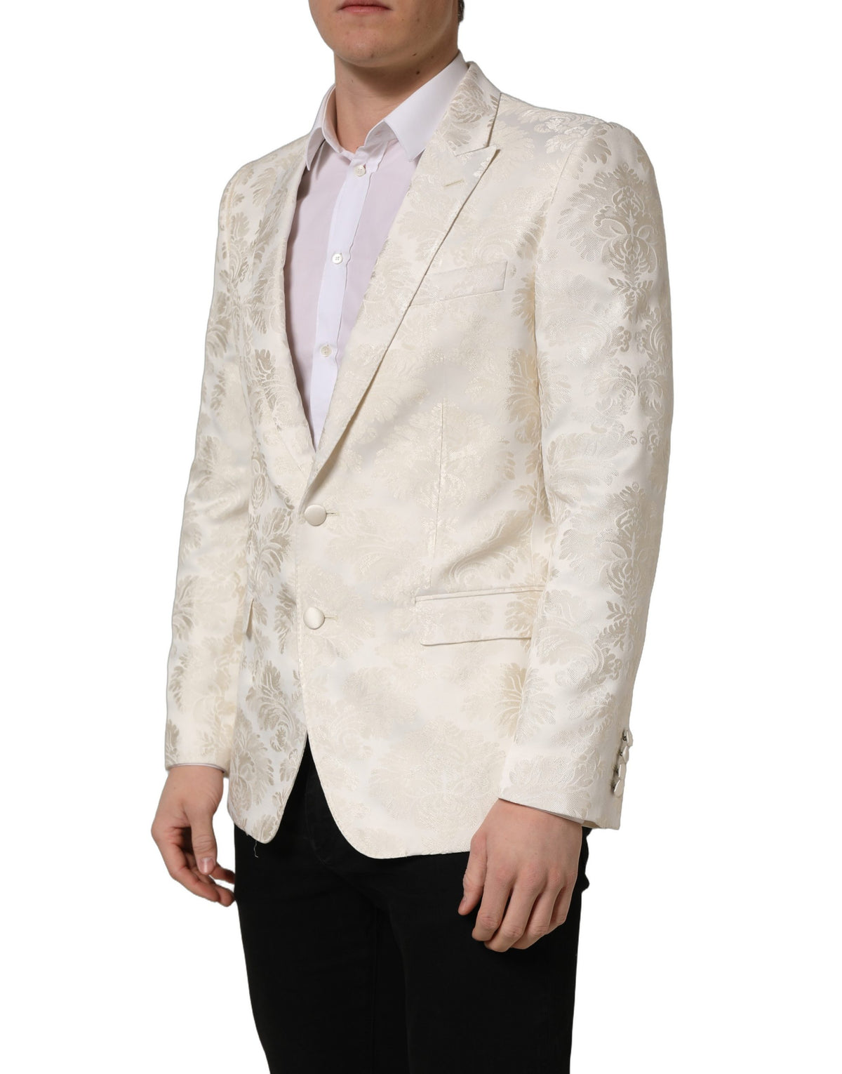 Dolce & Gabbana Off-White Florale Einreihige Herrenjacke