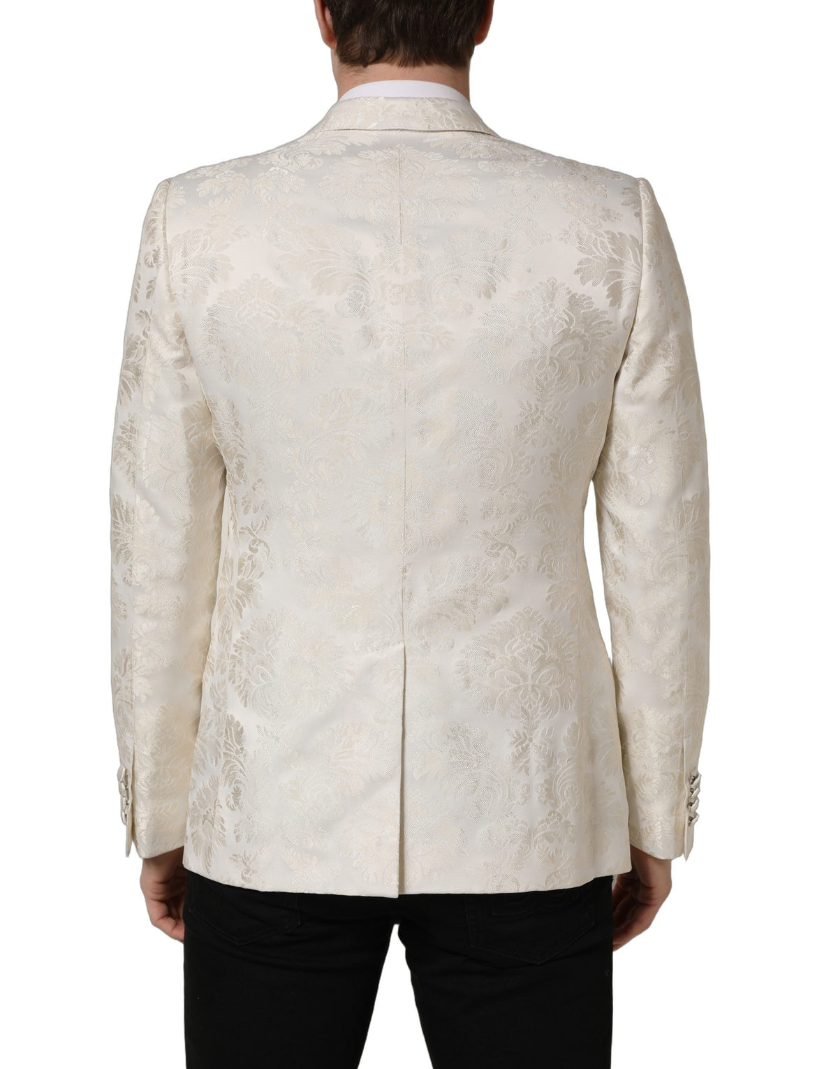 Dolce & Gabbana Off-White Florale Einreihige Herrenjacke