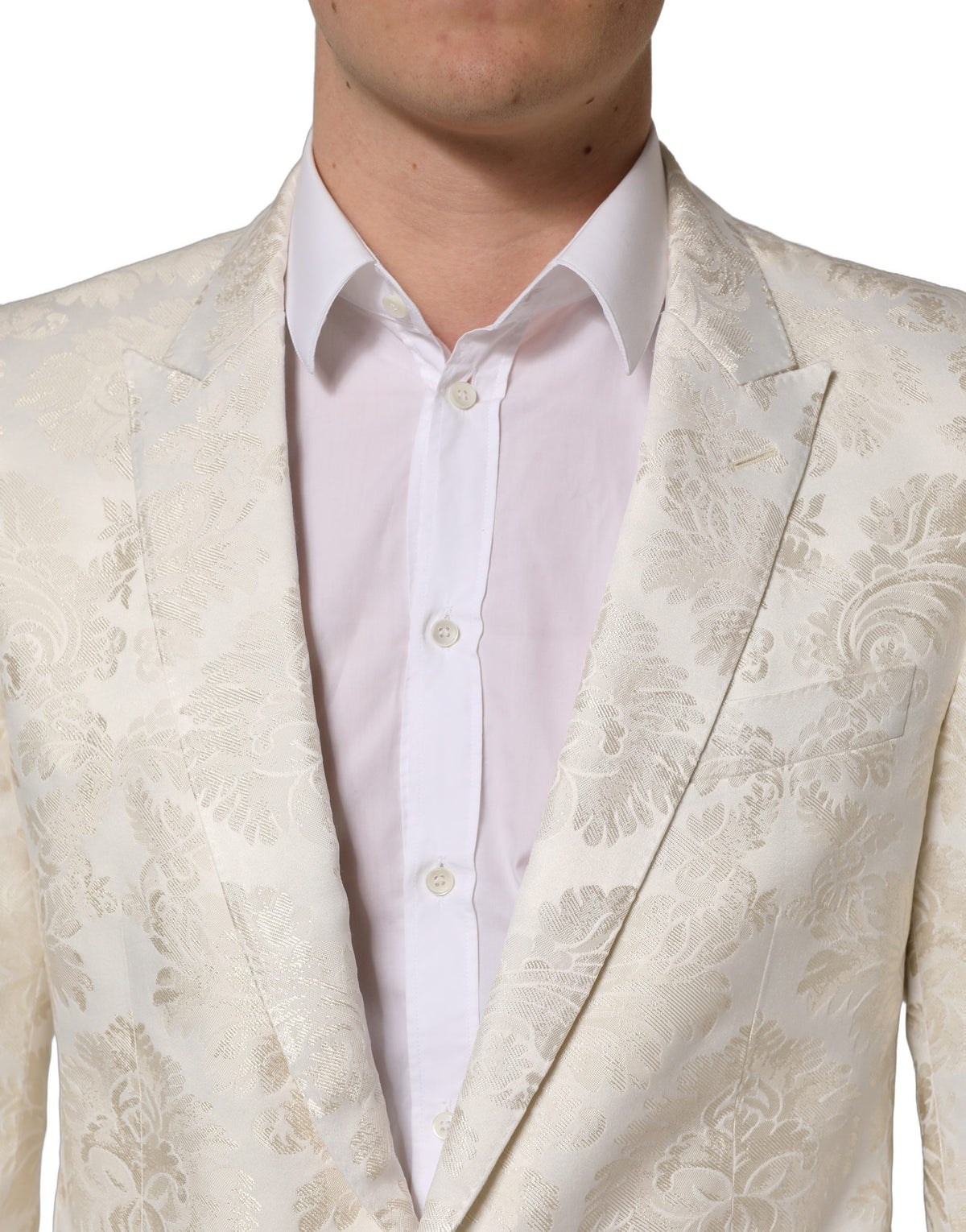 Dolce & Gabbana Off-White Florale Einreihige Herrenjacke