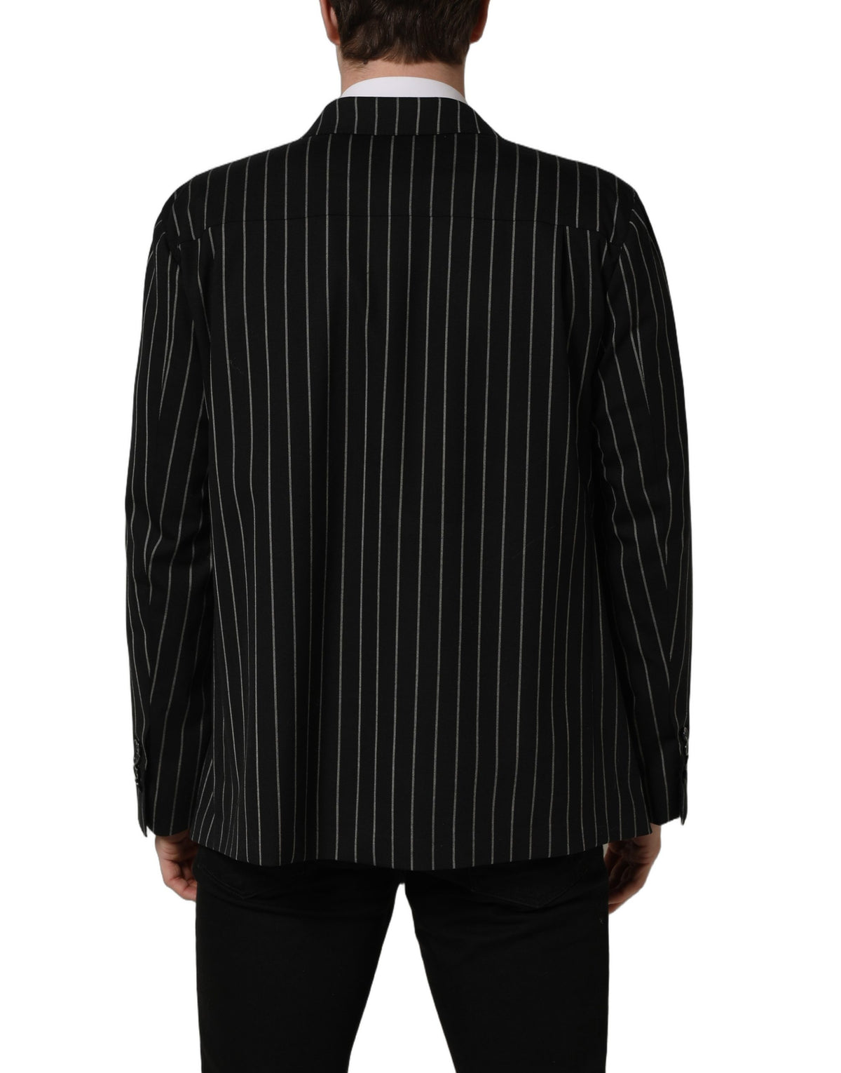 Dolce & Gabbana Dunkelgrau Gestreifte Woll-Doppelreiher-Jacke