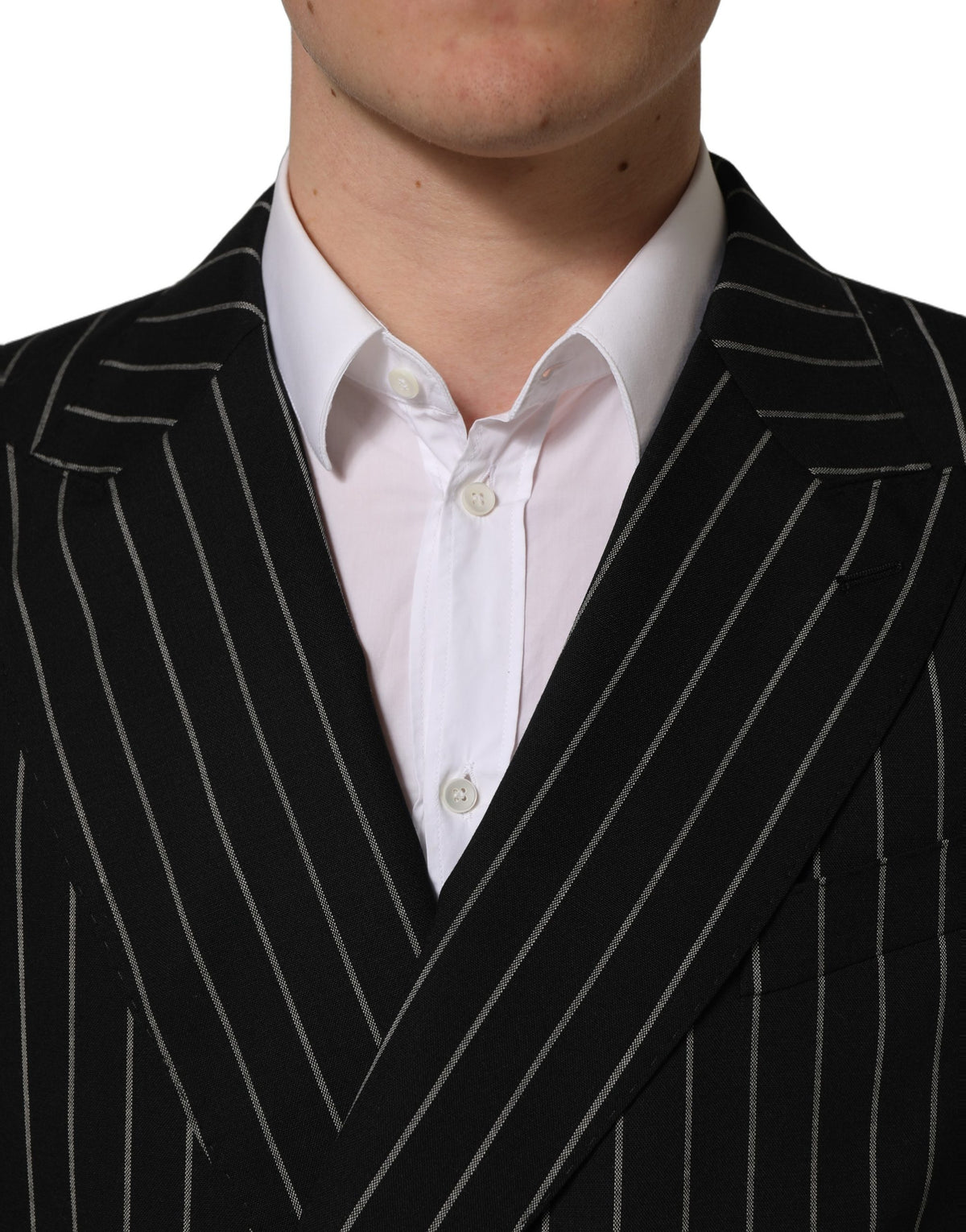 Dolce & Gabbana Dunkelgrau Gestreifte Woll-Doppelreiher-Jacke